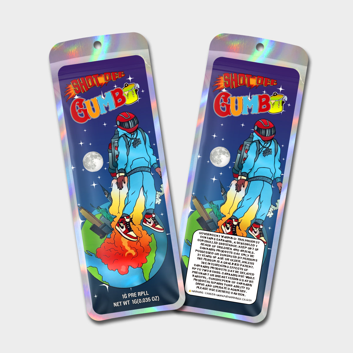 Shot Off Gumb 1G Labeled Pre-Roll Mylar Bags