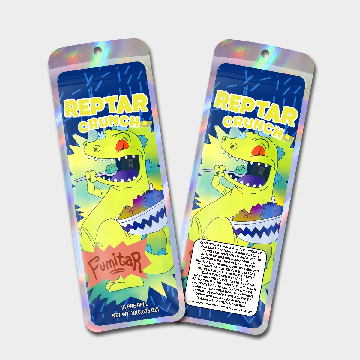 Reptar Crunch Fumitar 1G Labeled Pre-Roll Mylar Bags