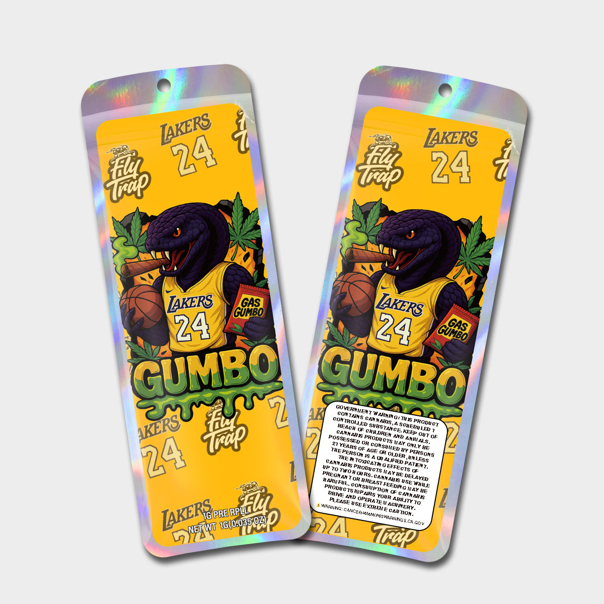 Gumb Lakers 24 1G Labeled Pre-Roll Mylar Bags