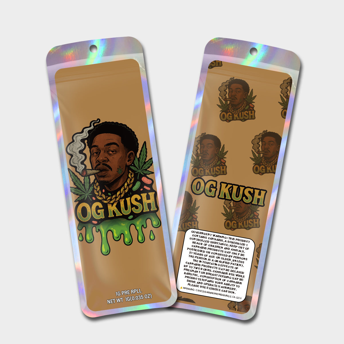 Og Kush 1G Labeled Pre-Roll Mylar Bags