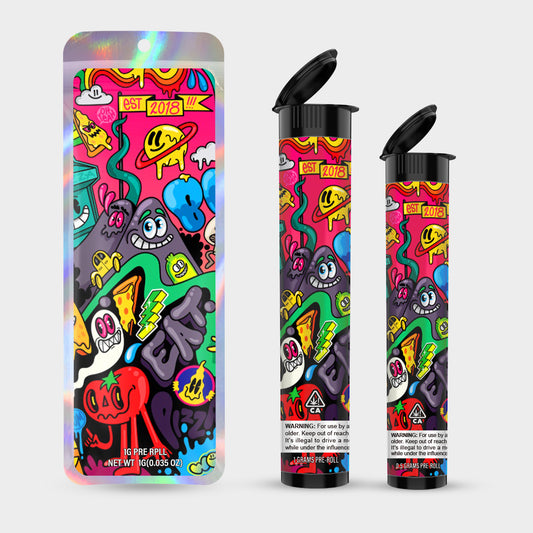 Eat Pizza 1g 0.5g Labeled Pre-Roll Tubes with Bag