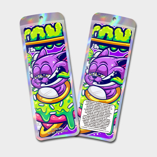 Purple Cat Donut 1G Labeled Pre-Roll Mylar Bags