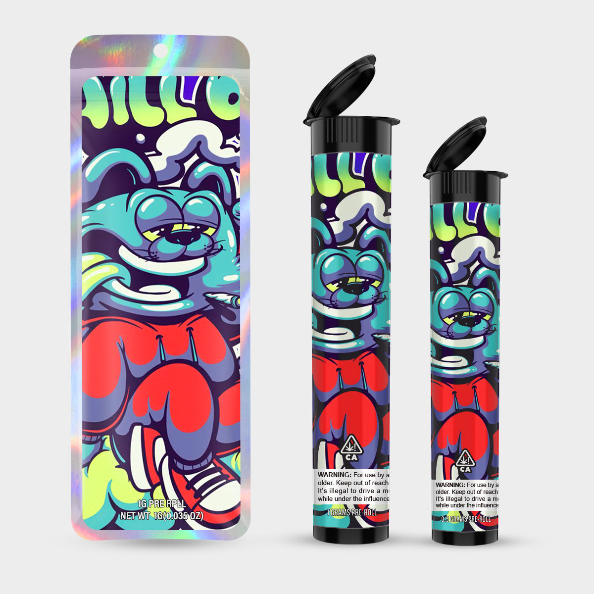 Happy Day 1g 0.5g Labeled Pre-Roll Tubes with Bag