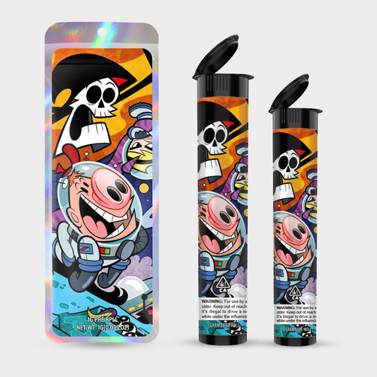 Billy Mandy 1g 0.5g Labeled Pre-Roll Tubes with Bag