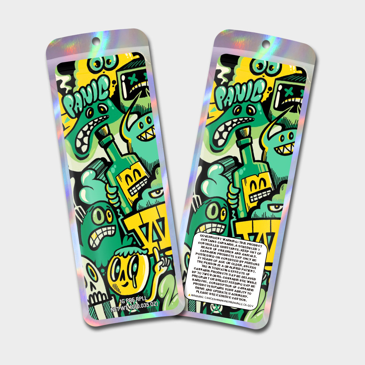 Panic 1G Labeled Pre-Roll Mylar Bags
