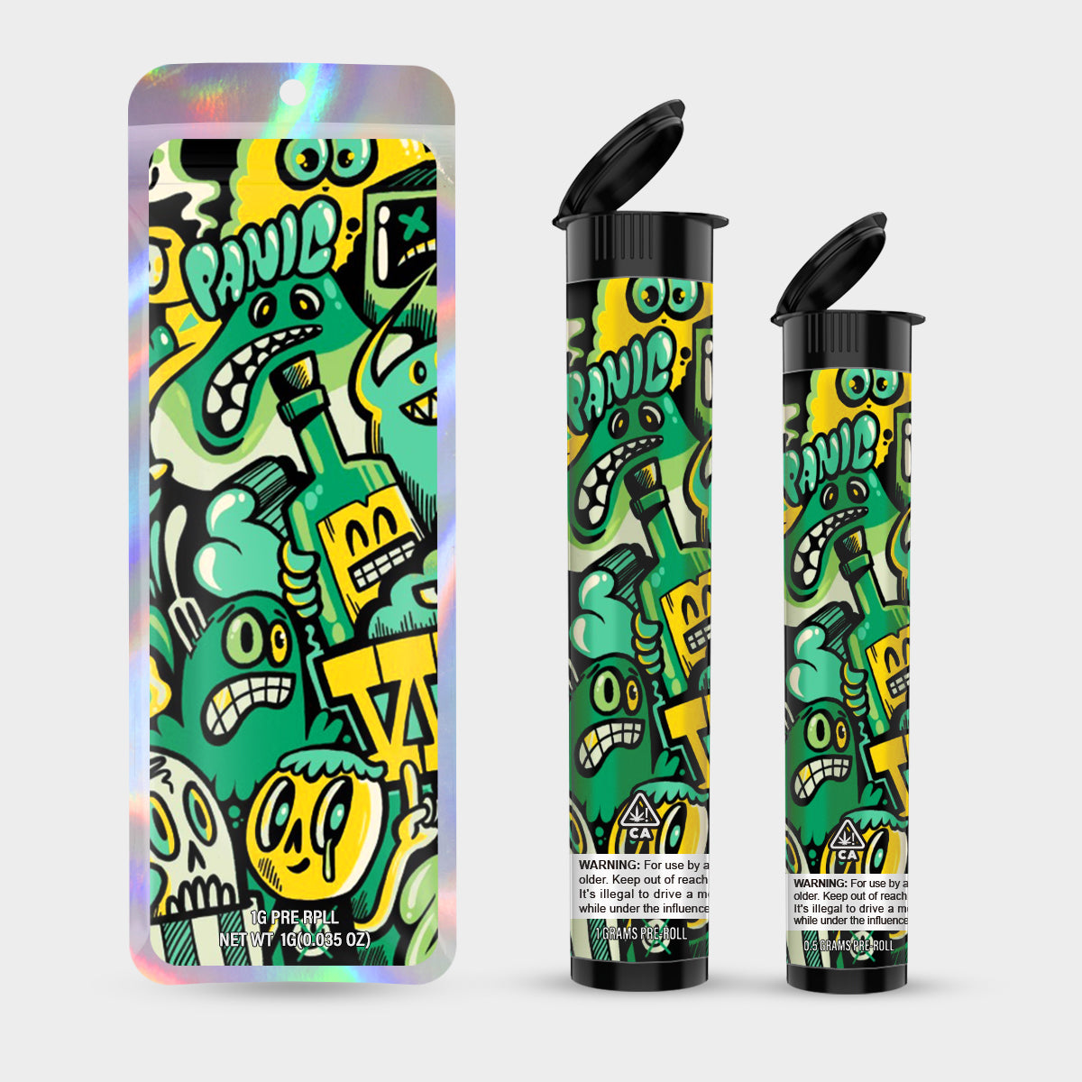 Panic 1g 0.5g Labeled Pre-Roll Tubes with Bag