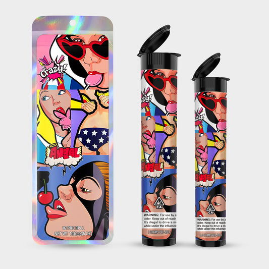 Crazy Angel 1g 0.5g Labeled Pre-Roll Tubes with Bag