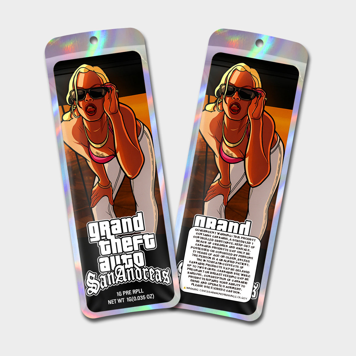 Grand Theft Auto 1G Labeled Pre-Roll Mylar Bags