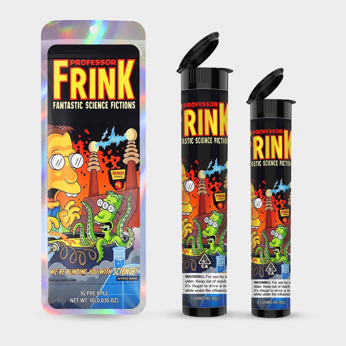 Frink Professor 1g 0.5g Labeled Pre-Roll Tubes with Bag
