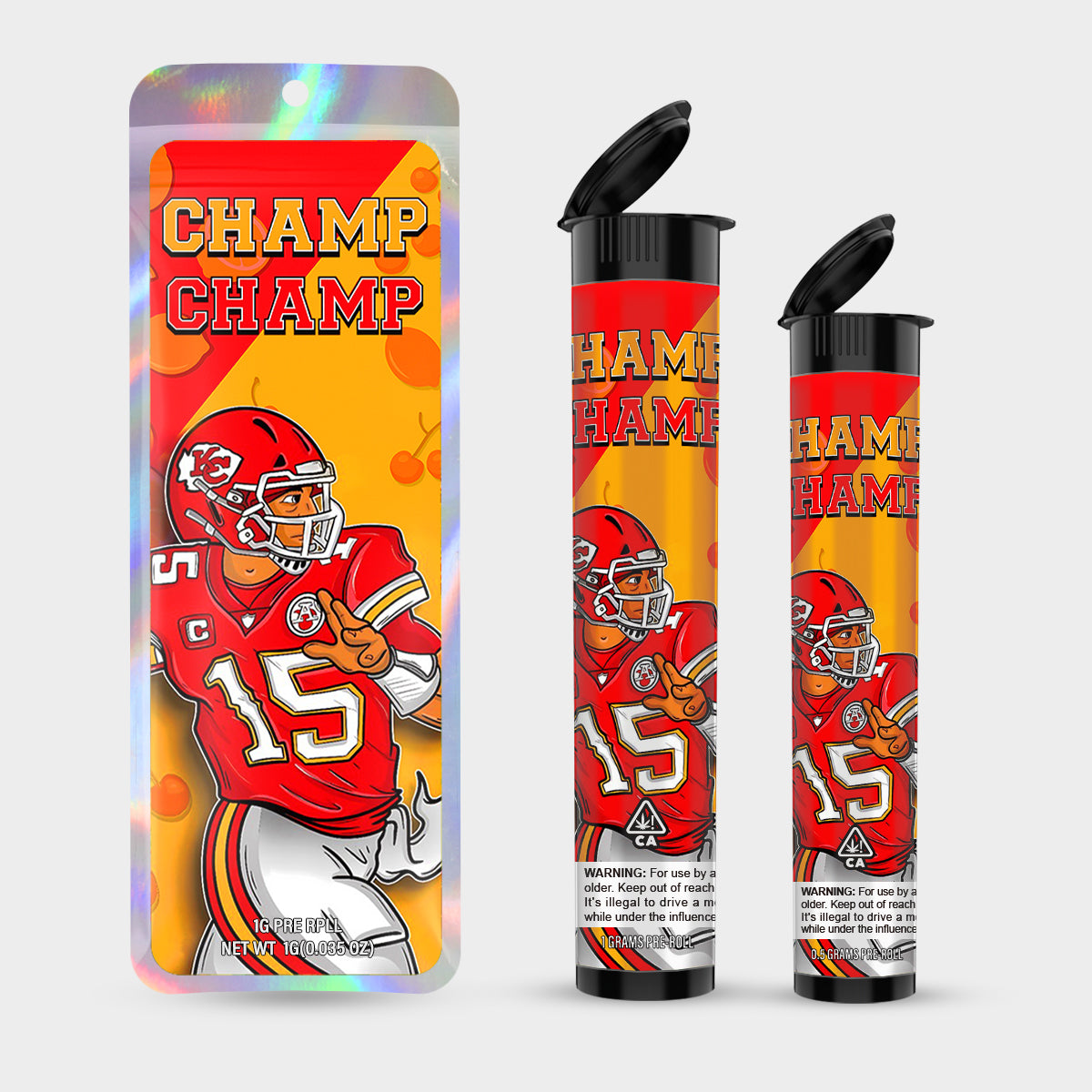 Champ 1g 0.5g Labeled Pre-Roll Tubes with Bag