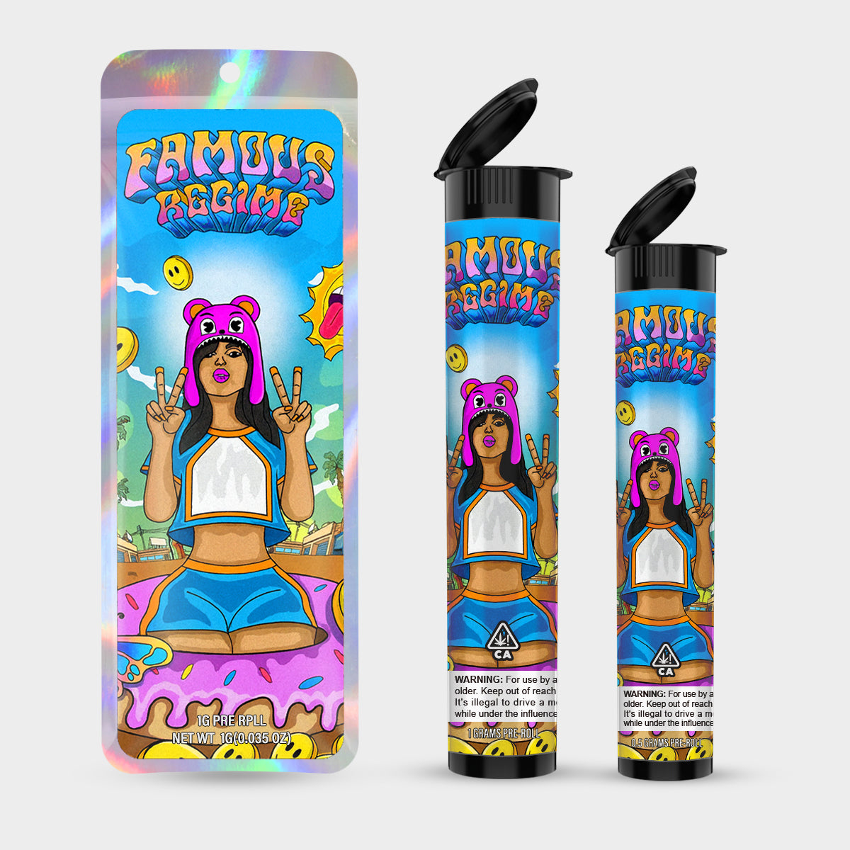 Famous Regime 1g 0.5g Labeled Pre-Roll Tubes with Bag