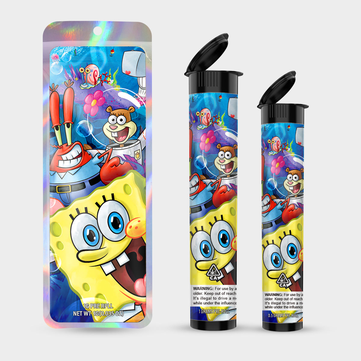 Spongebob 1g 0.5g Labeled Pre-Roll Tubes with Bag