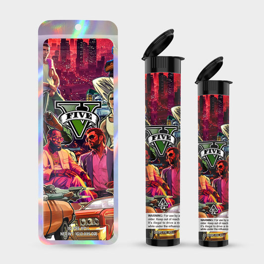 Five V 1g 0.5g Labeled Pre-Roll Tubes with Bag