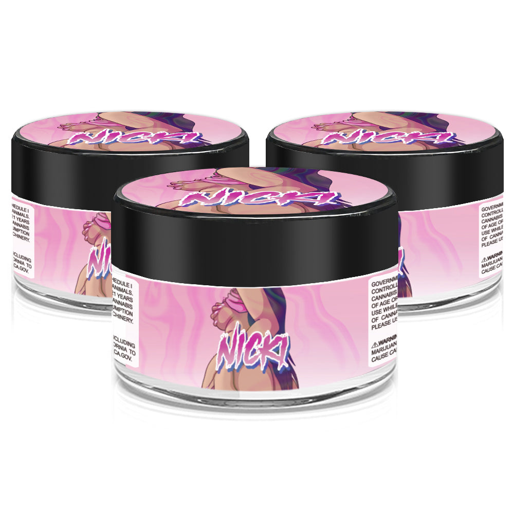 Nicki 3.5g/2oz/60ml Glass Jars - Labelled