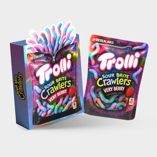 Trolli Sour Brite Crawlers Bery Berry 3.5G Mylar Bag With Box