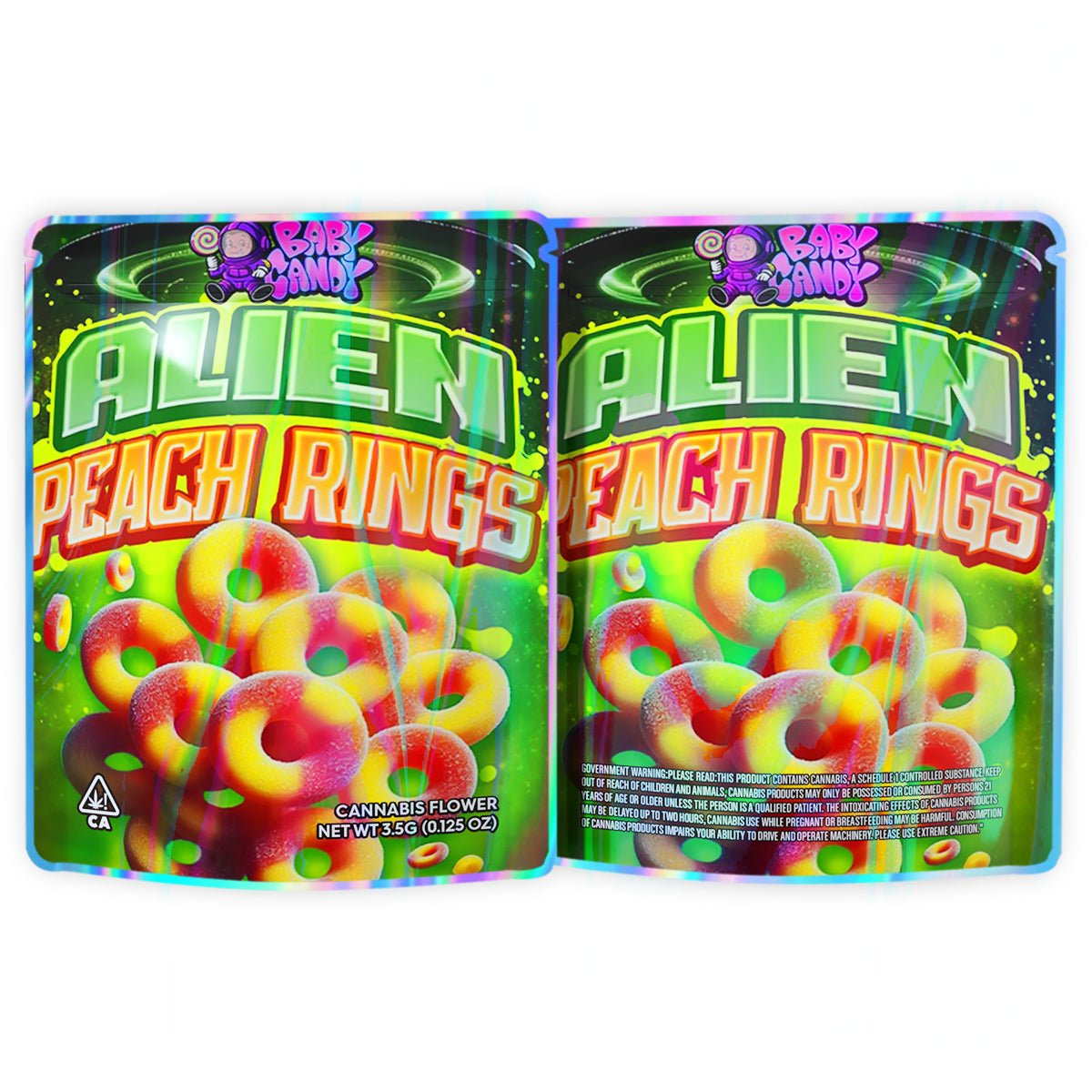 Alien Peach Rings 3.5G Mylar Bags