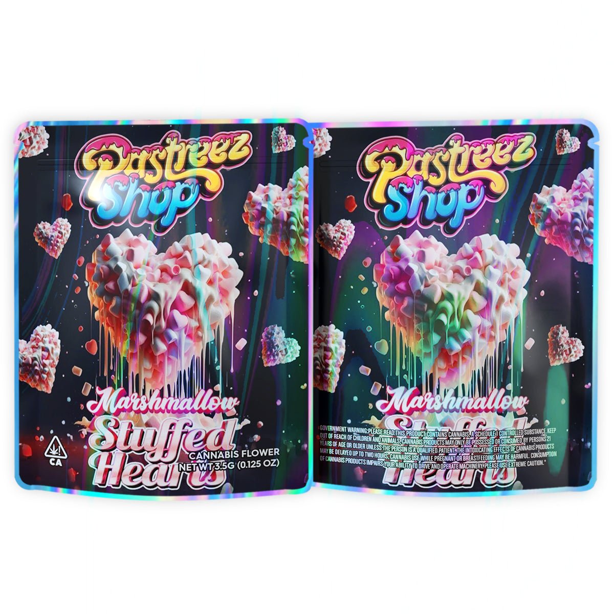 Marshmallow Stuffed Hearts 3.5G Mylar Bags