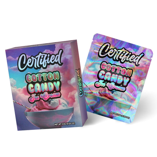 Certified Cotton Candy Ice Cream 3.5G Mylar Bag With Box