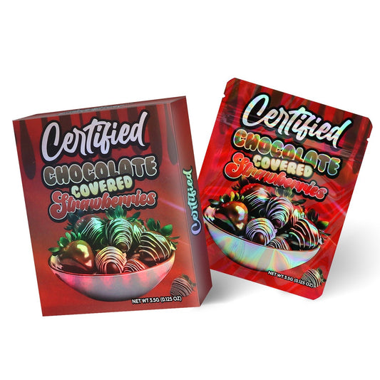 Certified Chocolate Covered Strawberries 3.5G Mylar Bag With Box