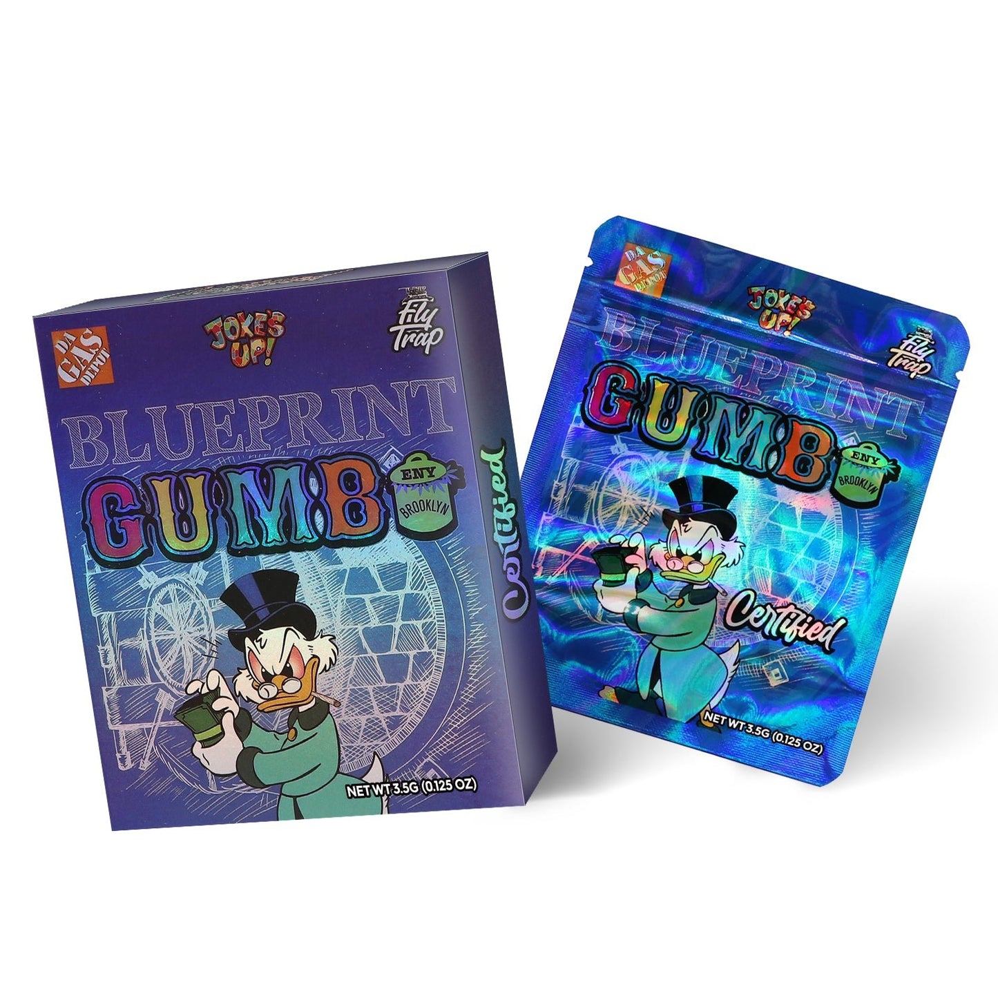 Fly Trap Blueprint Gumbo 3.5G Mylar Bag With Box