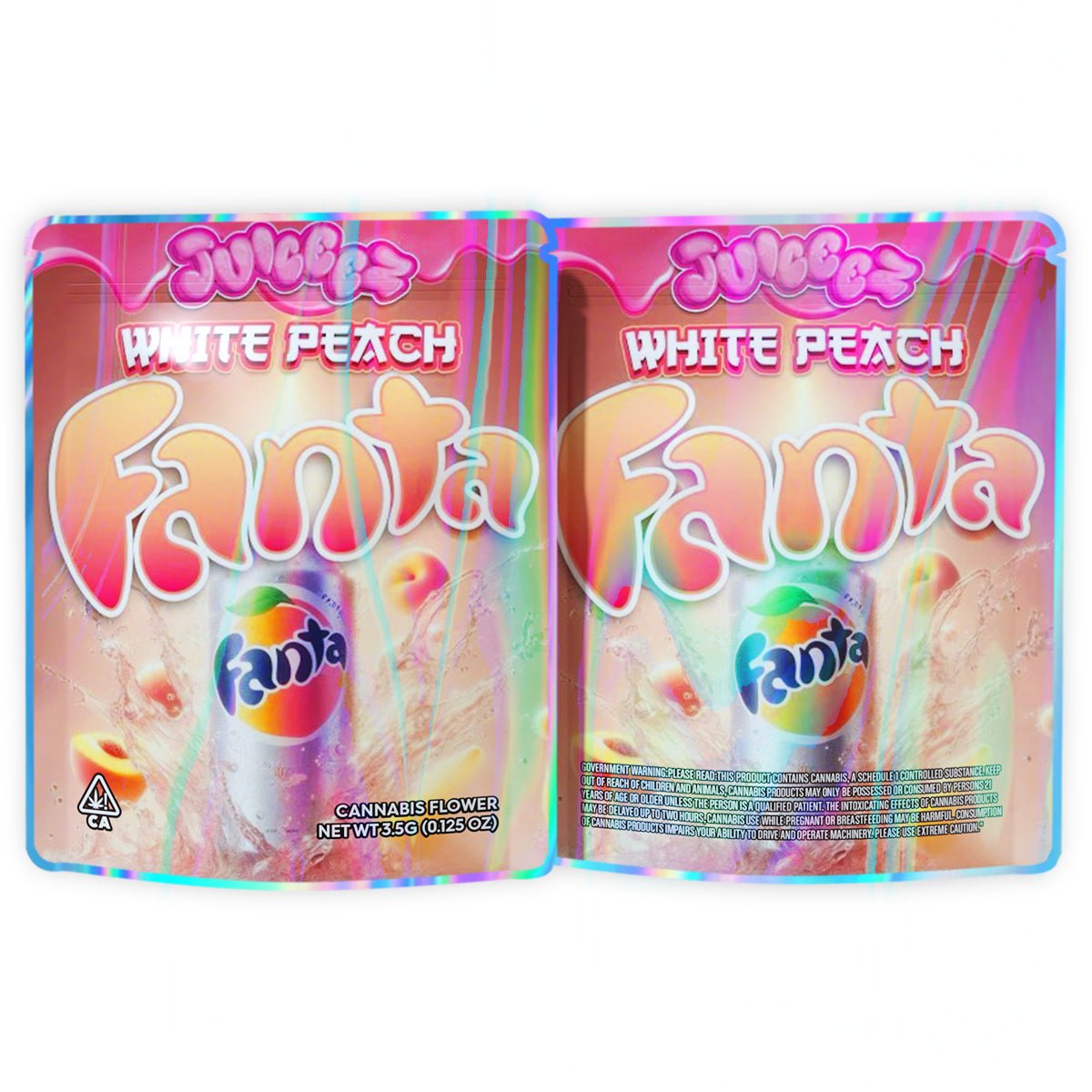White Peach Fanta Mylar Bags 3.5G