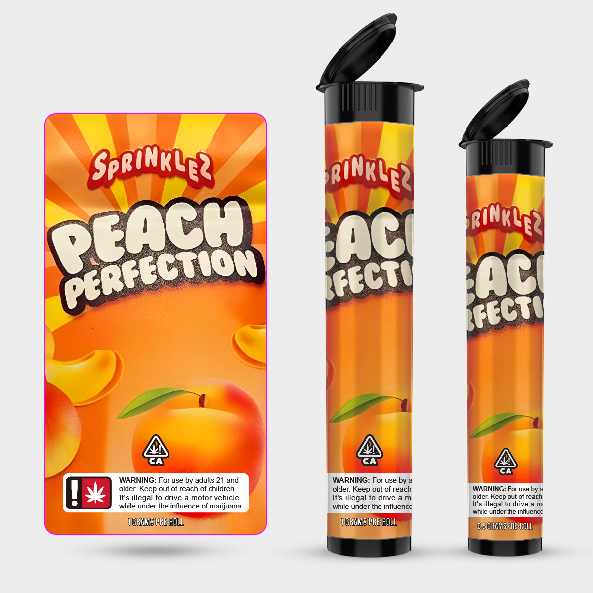 Sprinklez Peach Perfection 1g 0.5g Labeled Pre-Roll Tubes