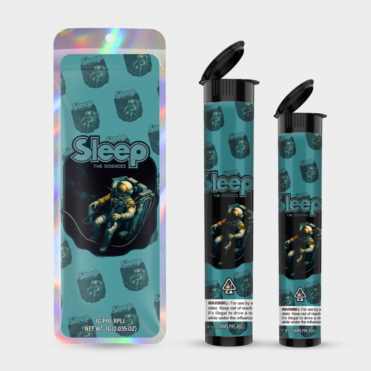 Sleep The Sciences 1g 0.5g Labeled Pre-Roll Tubes with Bag