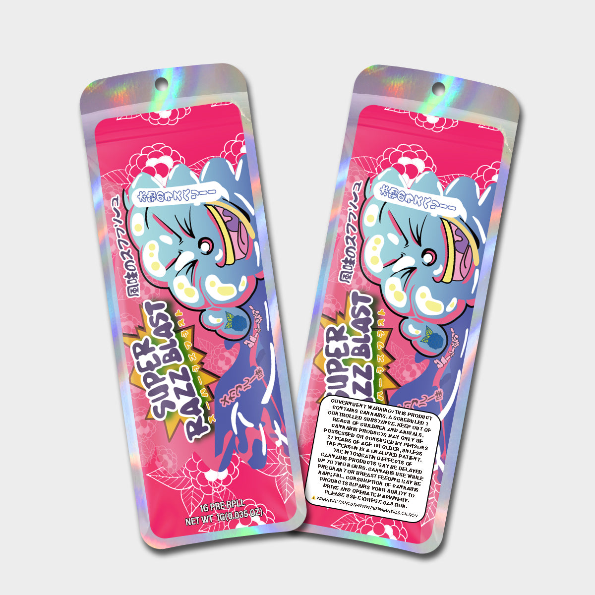 Super Razz Blast 1G Labeled Pre-Roll Mylar Bags