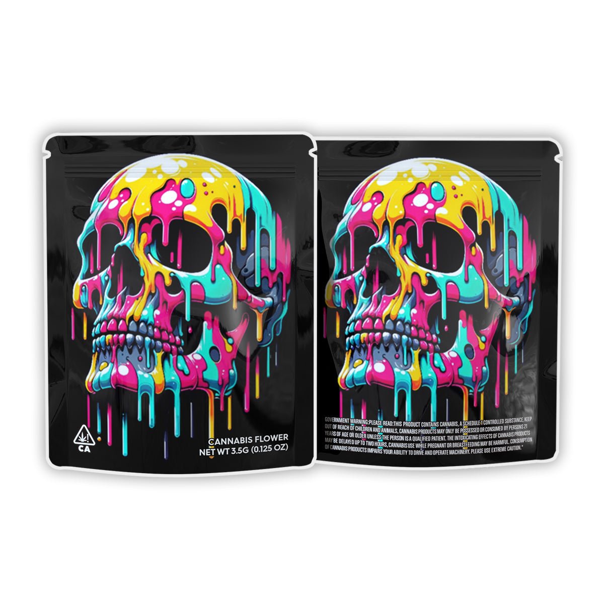 Color Art Skull Weed Mylar Bags 3.5 Grams