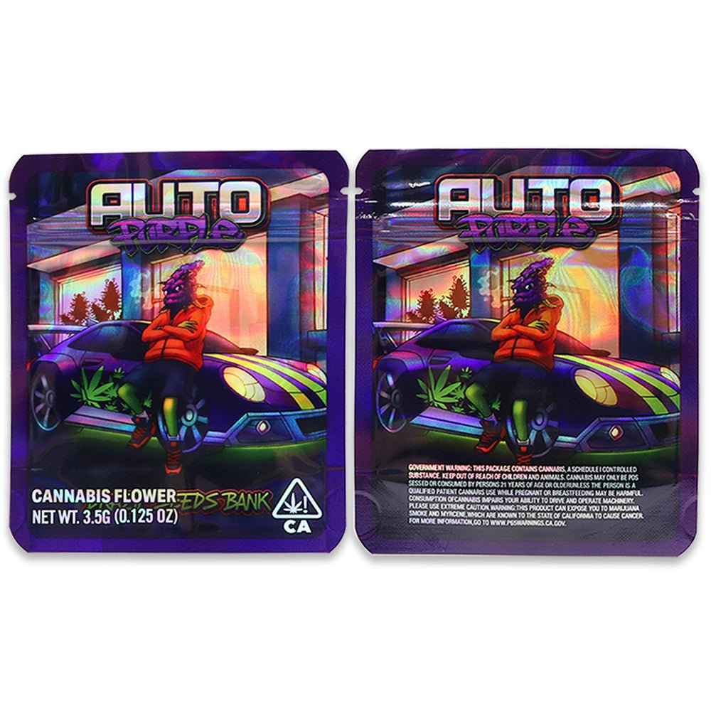 PURPLE AUTO Weed Mylar Bags 3.5 Grams
