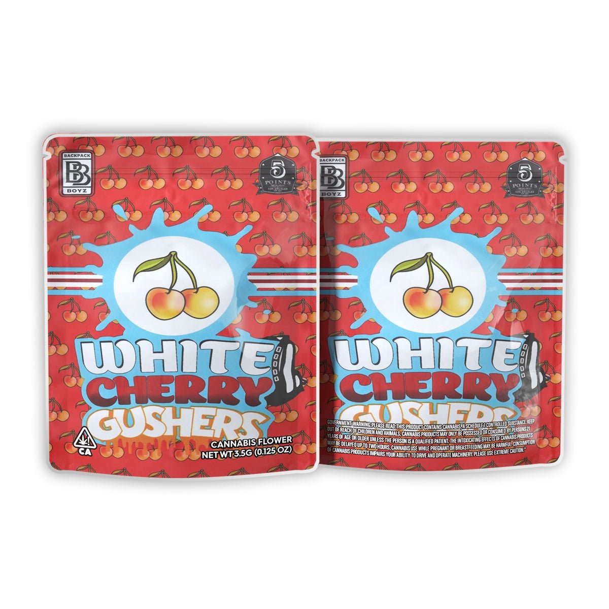 Backpack Boyz White Cherry Gushers Weed Mylar Bags 3.5 Grams