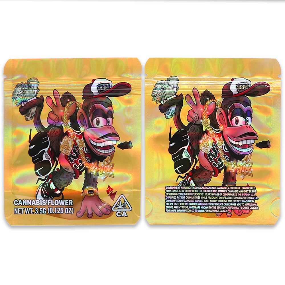 Golden Chain Big Mouth Monkey Weed Mylar Bags 3.5 Grams