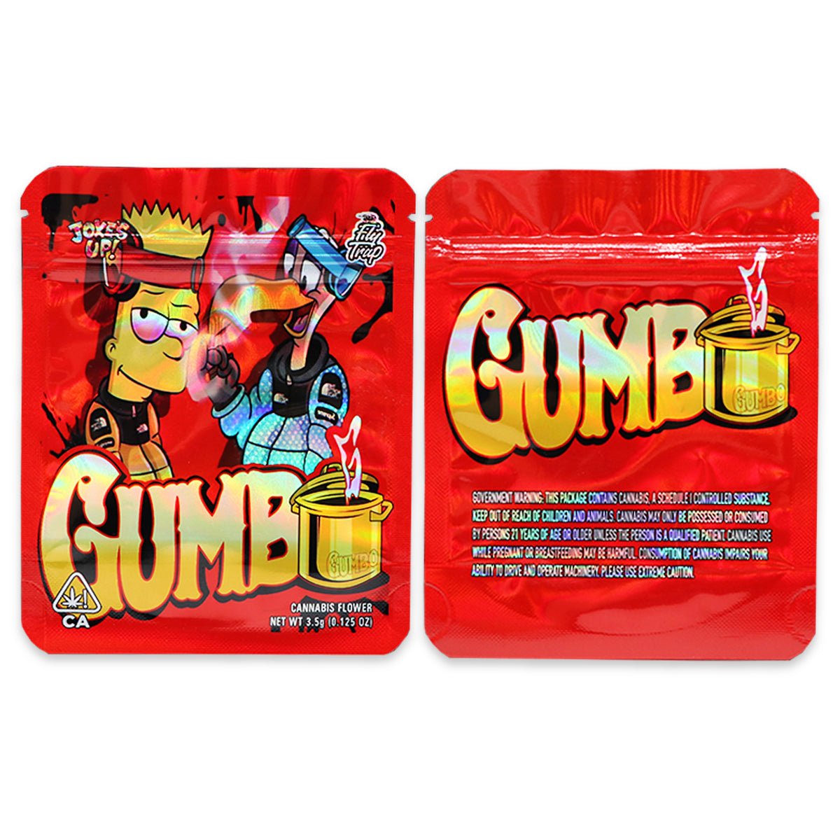 Flu Trap Gumbo Bartt Holographic Mylar Bags 3.5 Grams