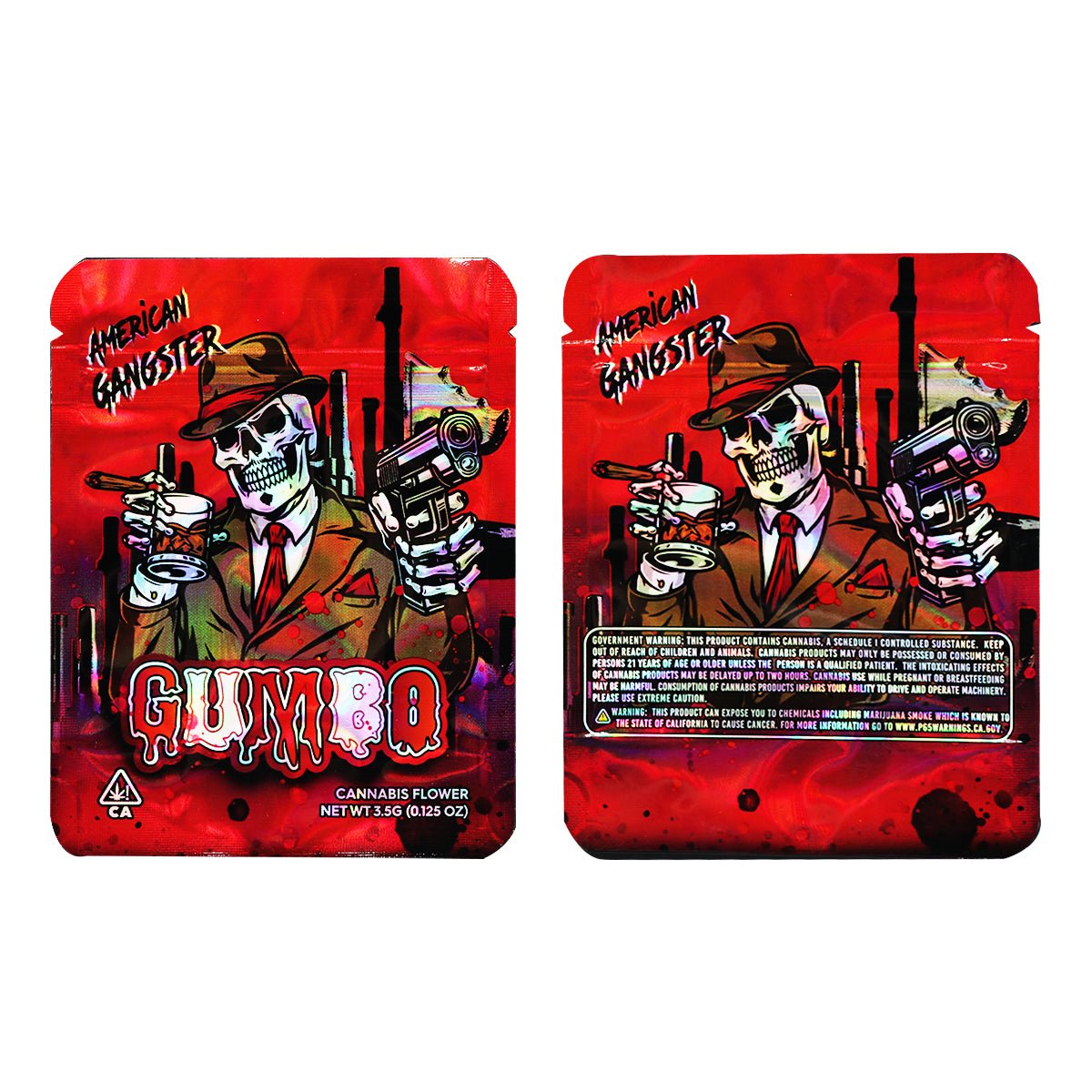 Gumbo American Gangster Holographic Mylar Bags 3.5 Grams - Custom 420 bagPackaging & Storage
