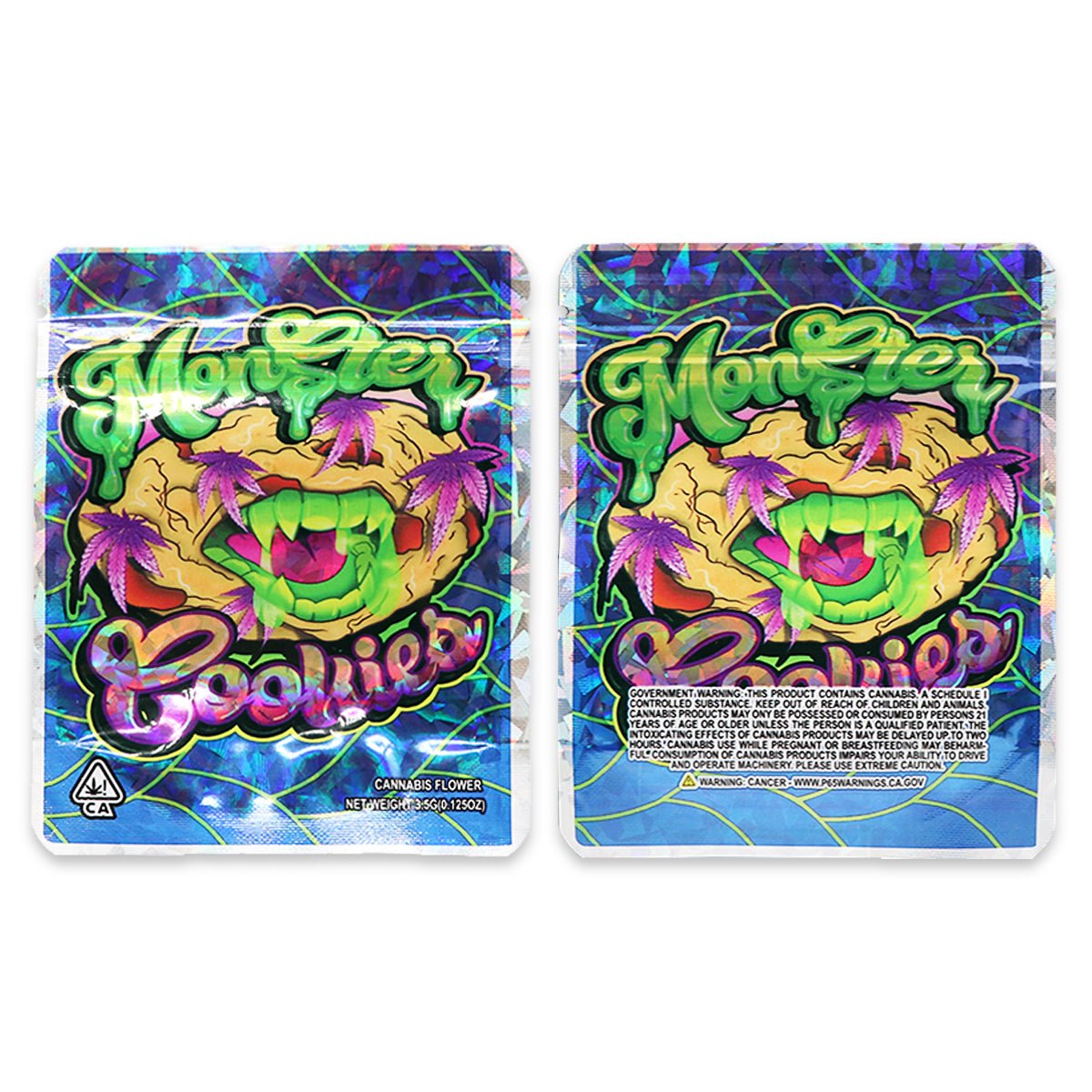Monster Cookies Holographic Mylar Bags 3.5 Grams - Custom 420 bagPackaging & Storage
