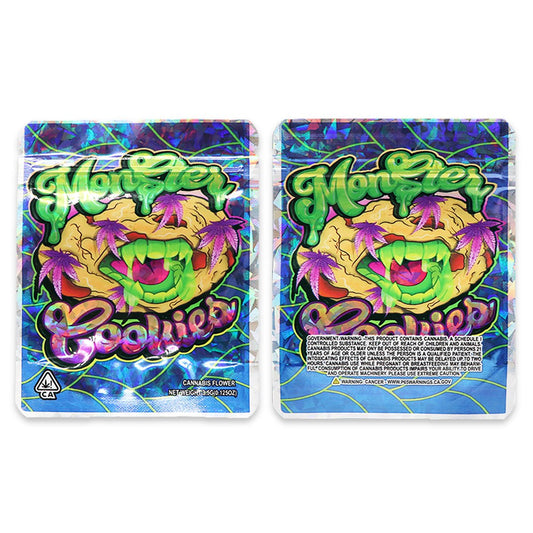 Monster Cookies Holographic Mylar Bags 3.5 Grams - Custom 420 bagPackaging & Storage