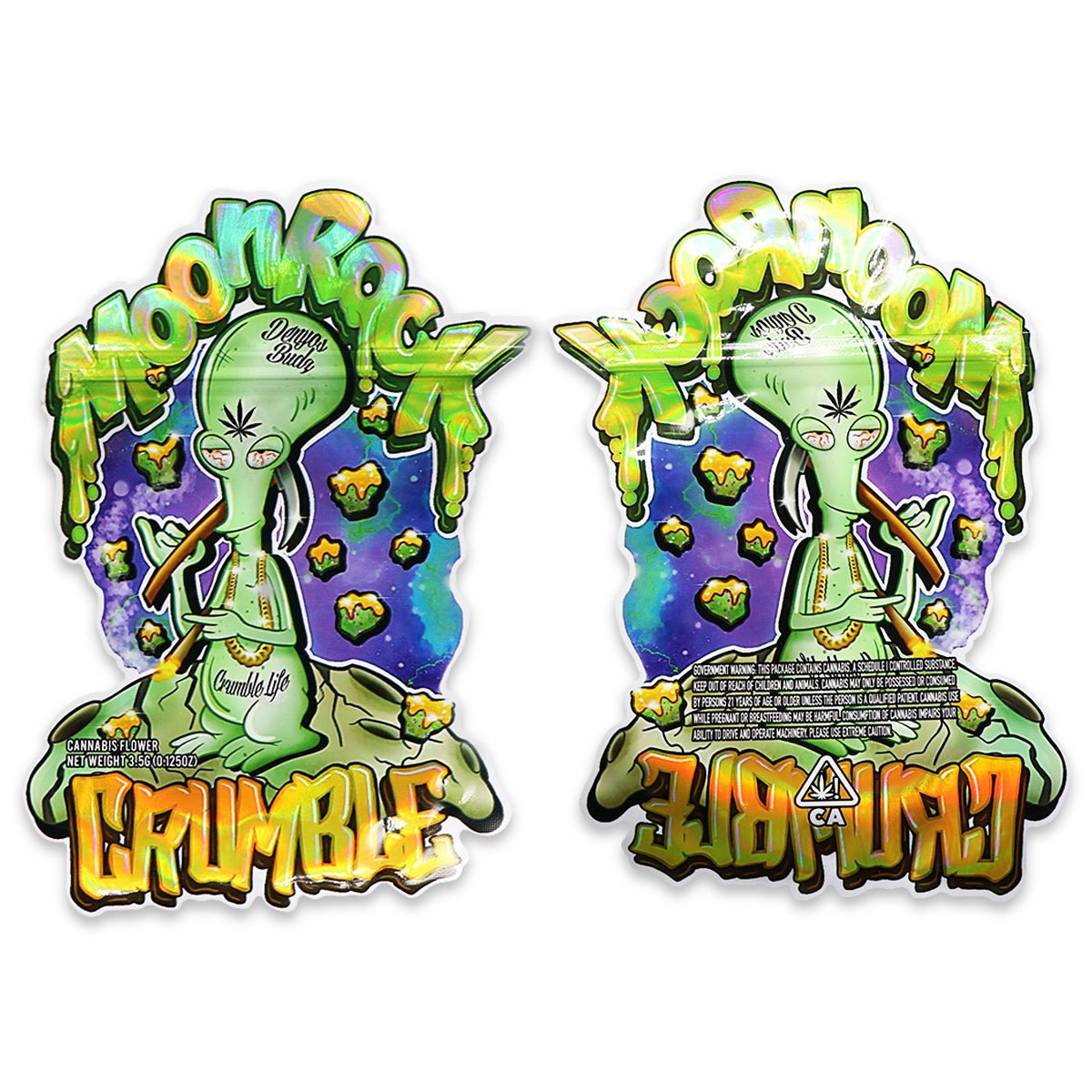 Moonrock Crumble Holographic Mylar Bags 3.5 Grams - Custom 420 bagPackaging & Storage