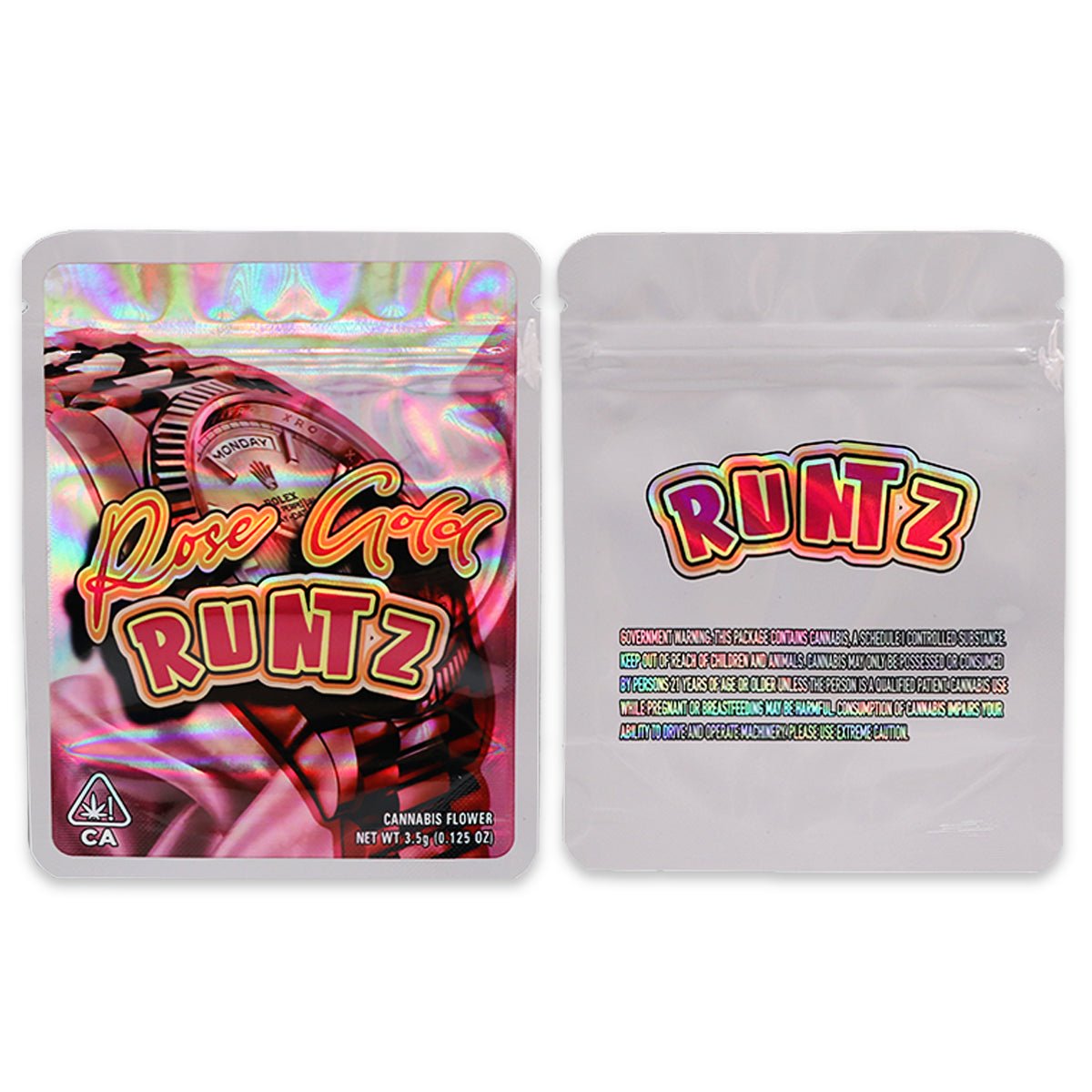 Rose Gold Runtz Holographic Mylar Bags 3.5 Grams