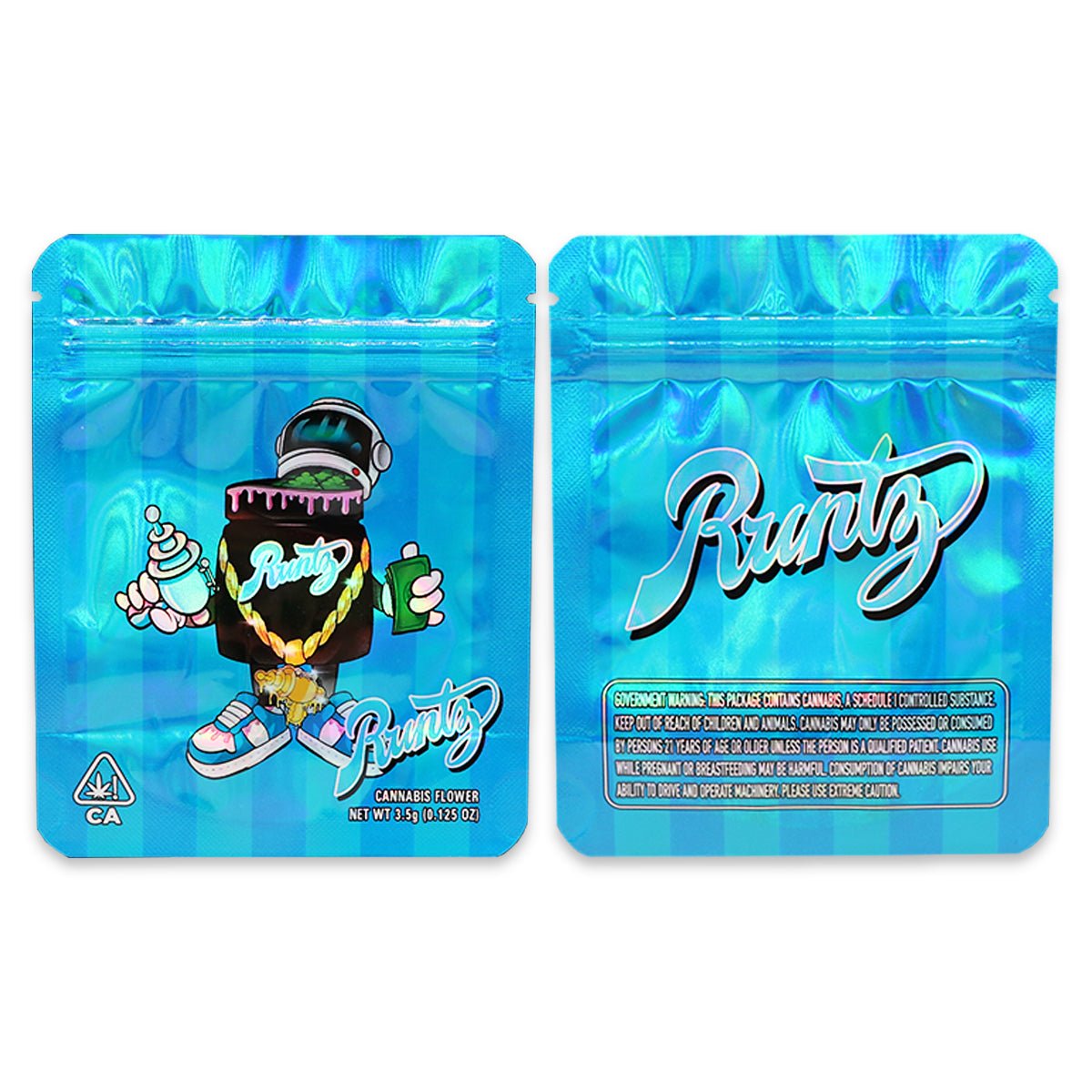 Runtz Blue Holographic Mylar Bags 3.5 Grams