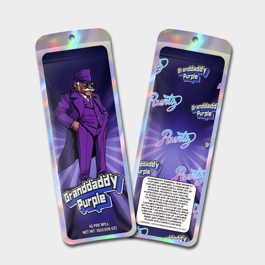 Granddaddy Purple 1G Labeled Pre-Roll Mylar Bags