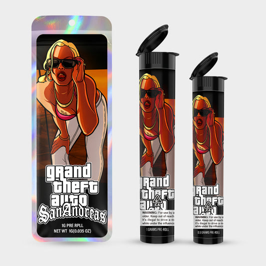Grand Theft Auto 1g 0.5g Labeled Pre-Roll Tubes with Bag