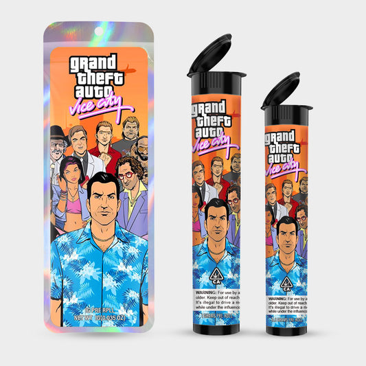 Grand Theft Auto Vice City 1g 0.5g Labeled Pre-Roll Tubes with Bag