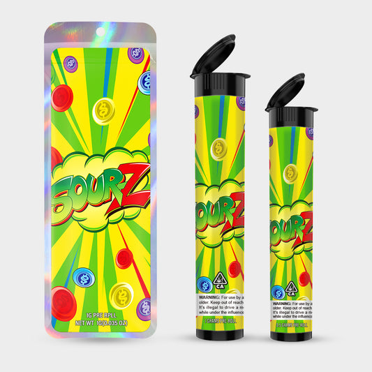 Sourz 1g 0.5g Labeled Pre-Roll Tubes with Bag