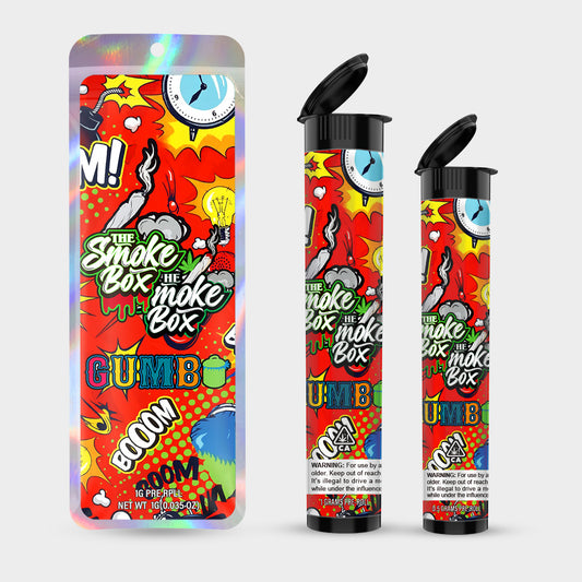 Gumbo Boom 1g 0.5g Labeled Pre-Roll Tubes with Bag