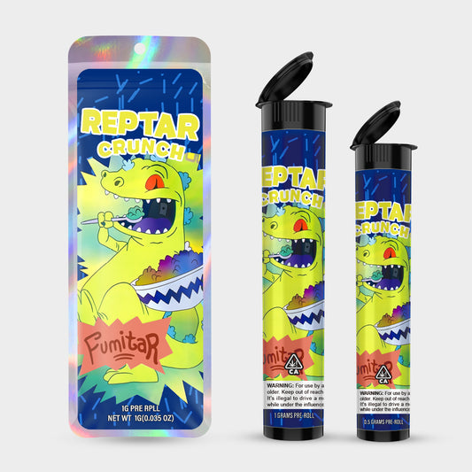 Reptar Crunch Fumitar 1g 0.5g Labeled Pre-Roll Tubes with Bag