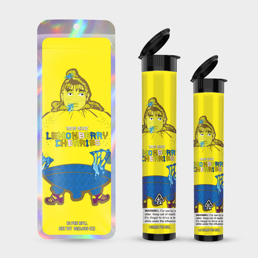 Teds Budz Lemonberry Cherries 1g 0.5g Labeled Pre-Roll Tubes with Bag