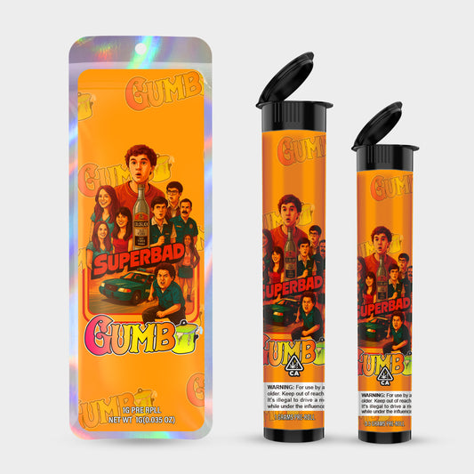 Superbad Gumb 1g 0.5g Labeled Pre-Roll Tubes with Bag