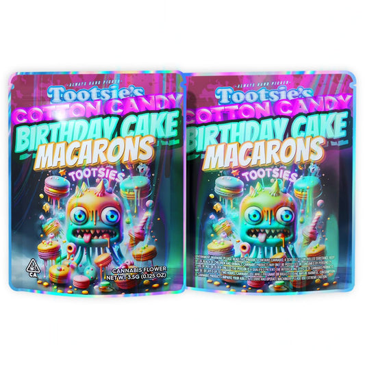 Cotton Candy Birthday Cake Macarons Mylar Bags 3.5 Grams