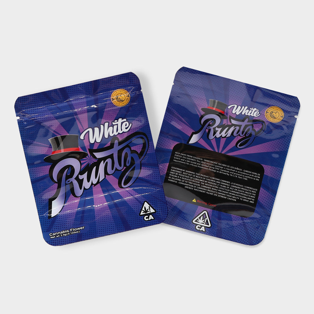 White Runty 3.5G Mylar Bags