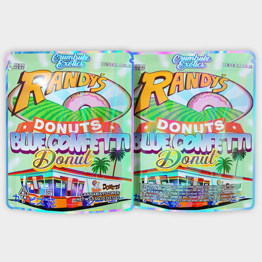 Randy's Donuts Blue Confetti Donut 3.5G Mylar Bags